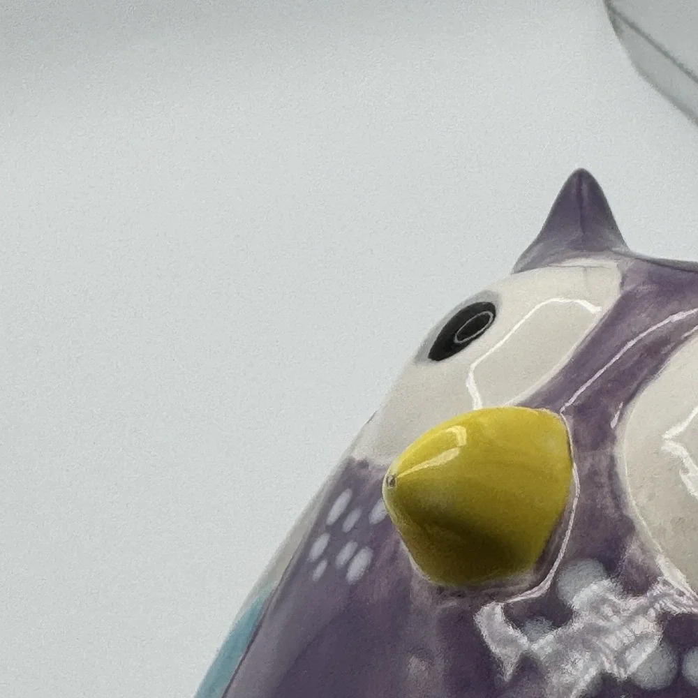 Purple Ceramic Owl Coin Bank Vintage Cute Kawaii Kids Room Decor Pottery